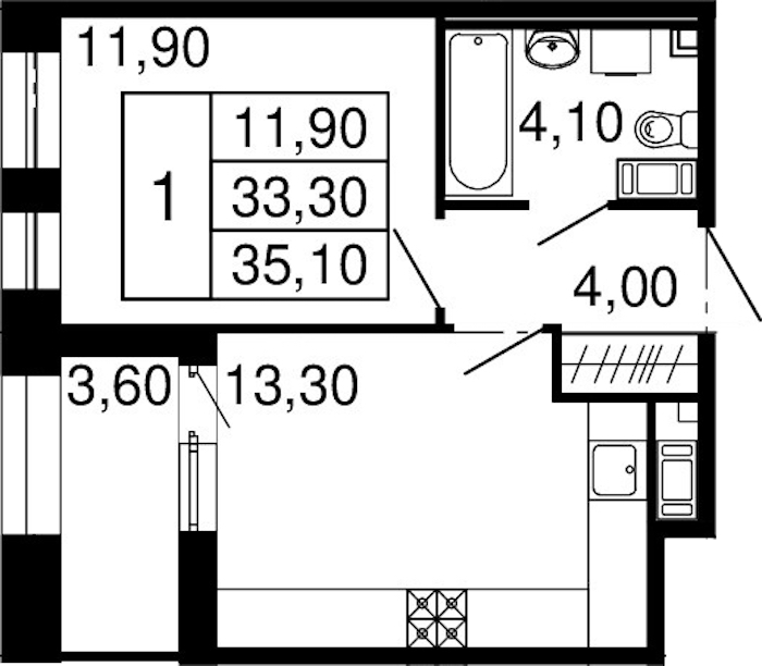 Однокомнатная квартира в : площадь 33.3 м2 , этаж: 9 – купить в Санкт-Петербурге